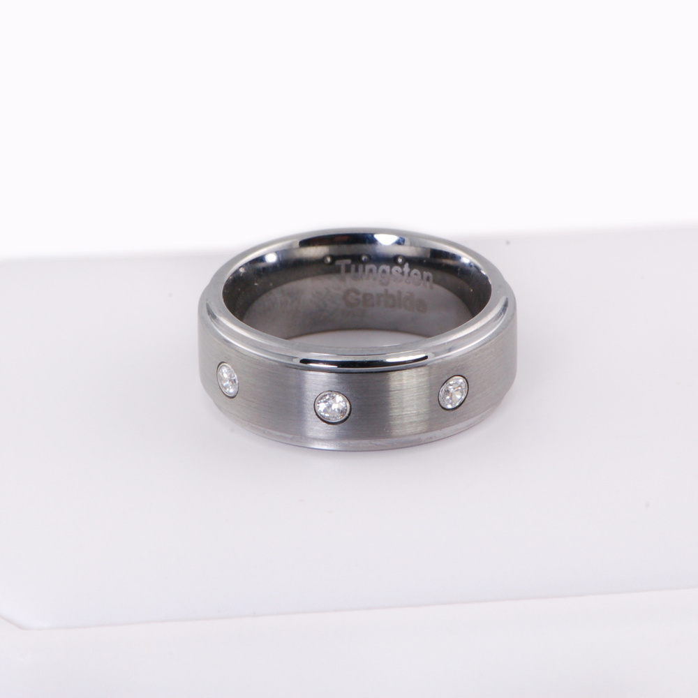 8mm Tungsten Carbide Wedding Band Ring CZ-Unisex